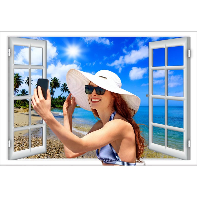 Baocicco 7x5ft Tropical Island Backdrop Window View Coconut Trees Sea Waves Beach Photography Background Wedding Pictures Shooting Prop Theme Birthday Party Girls Lover Portrait Studio Prop - Image 2